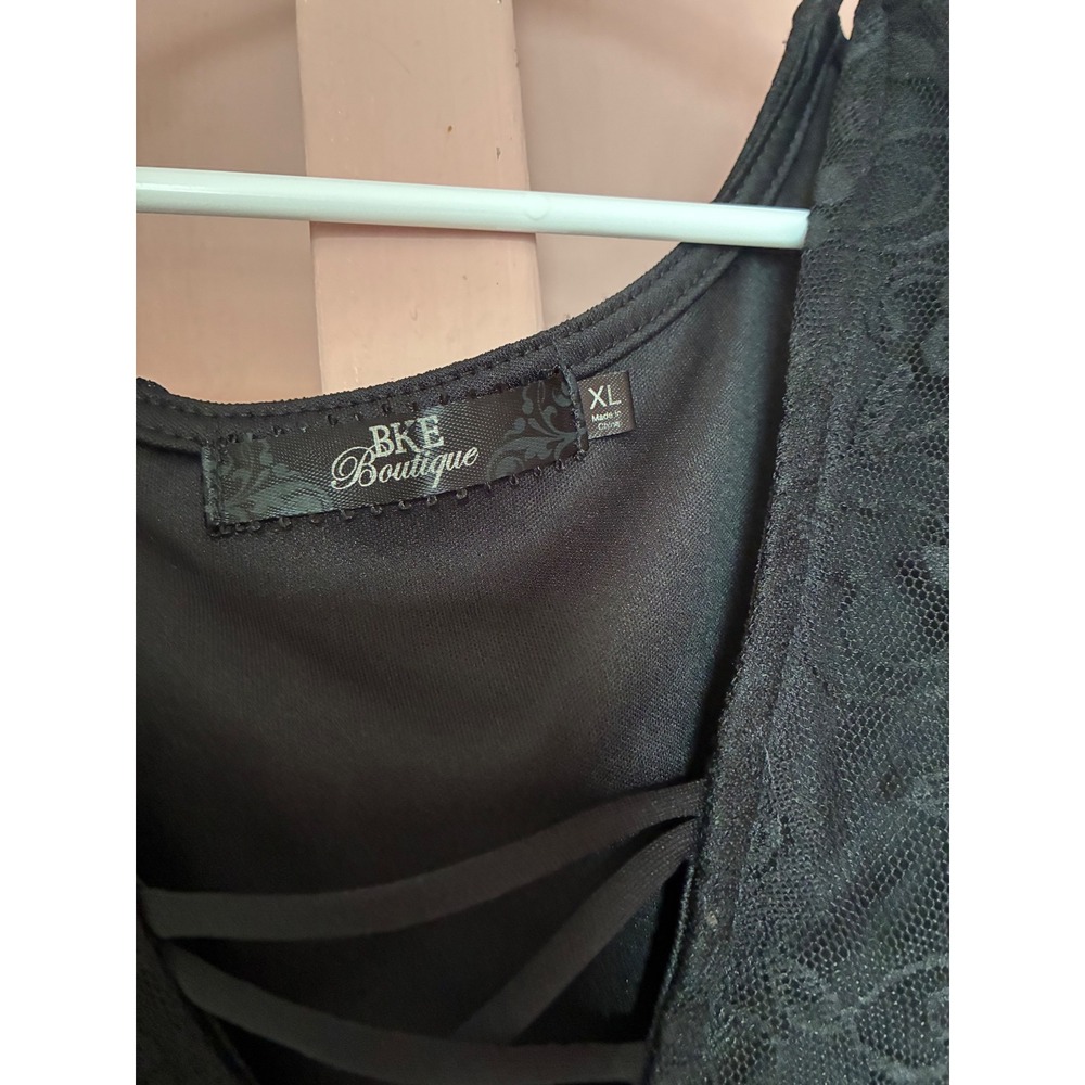 BKE Boutique Black Floral Lace Cold Shoulder Mini Dress Goth XL - Picture 2 of 6